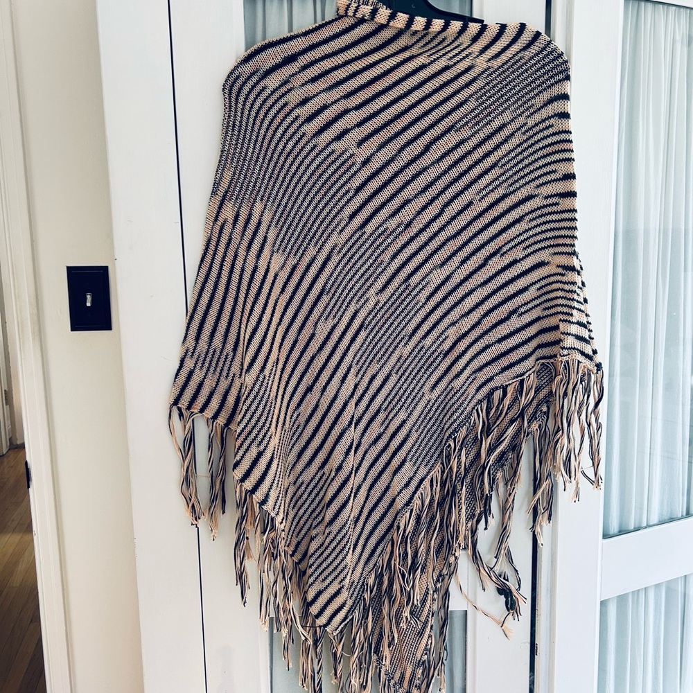 Striped Fringe Poncho